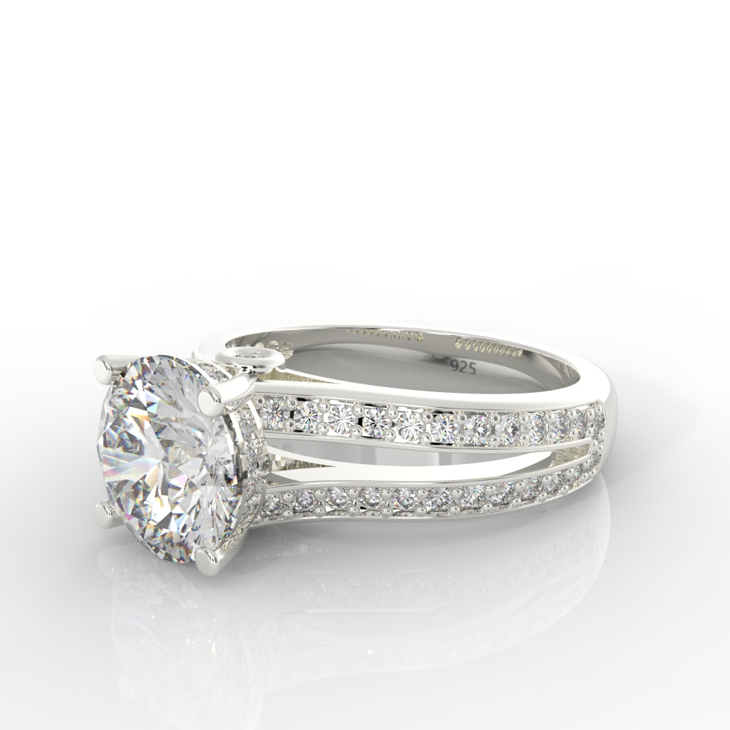 Solitaire Engagement Chunky Ring, Hallmarked 925 Sterling Silver White Gold - sitabo